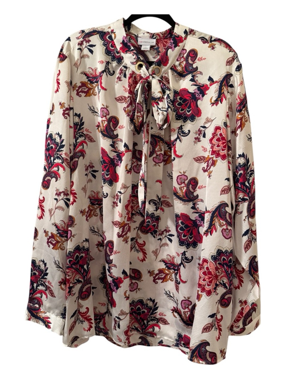 Liz Claiborne Paisley Tie Neck Blouse NWT 3X Boho Peasant Top